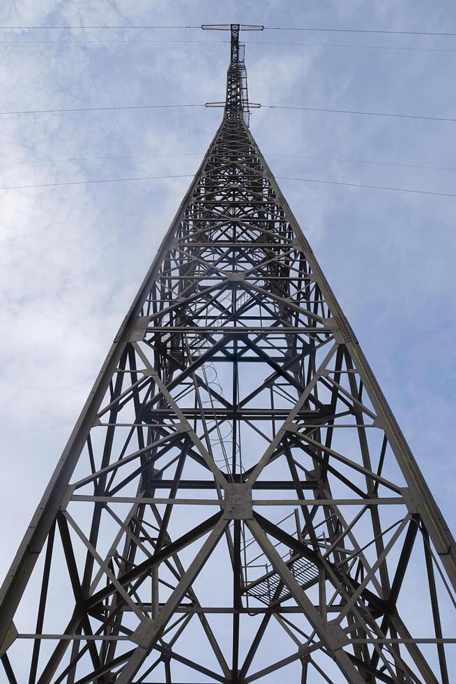 Power transmission pole, low angle of view photo