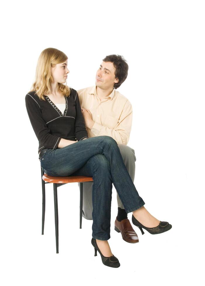 Flirting couple over white photo