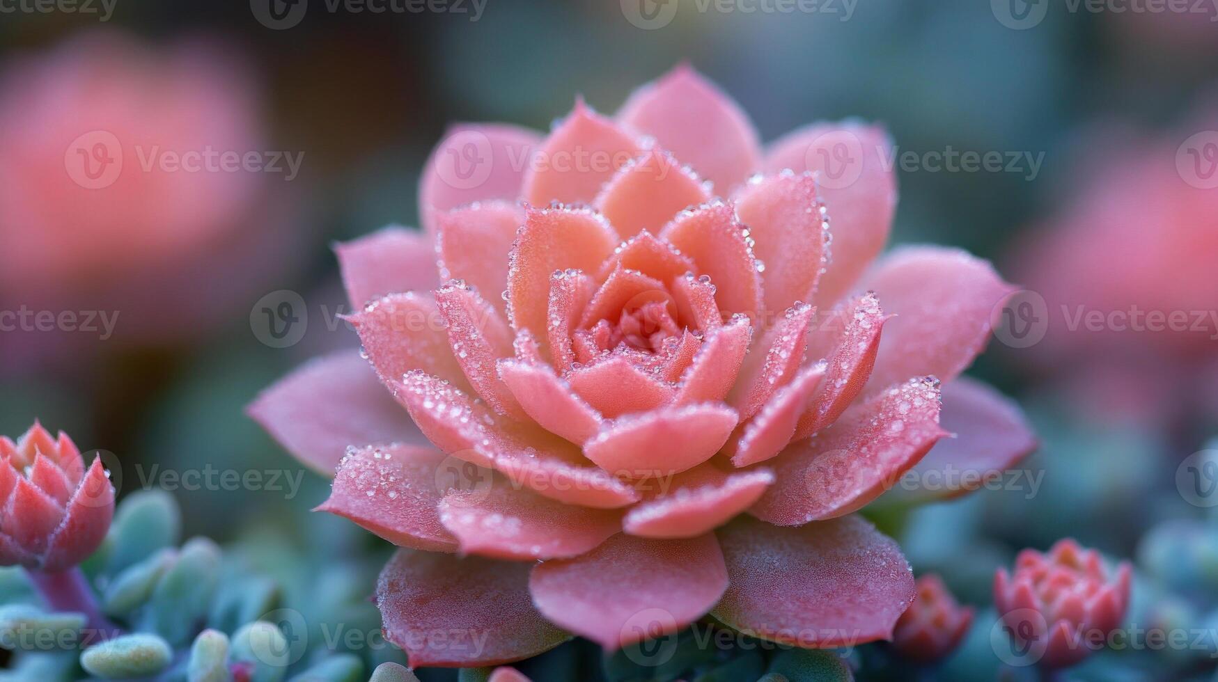 Close-up of a vibrant pink succulent in a garden setting photo