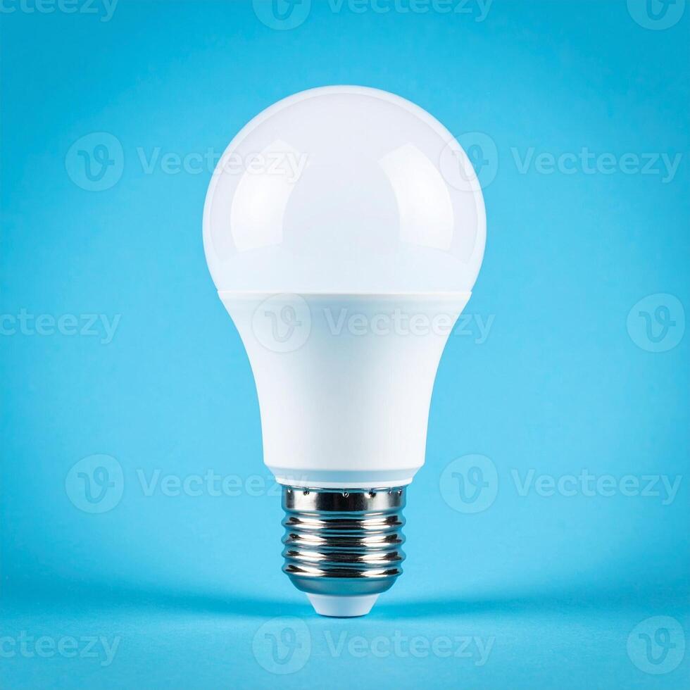 White LED Bulb with Chrome Base on Blue Background Version One photo