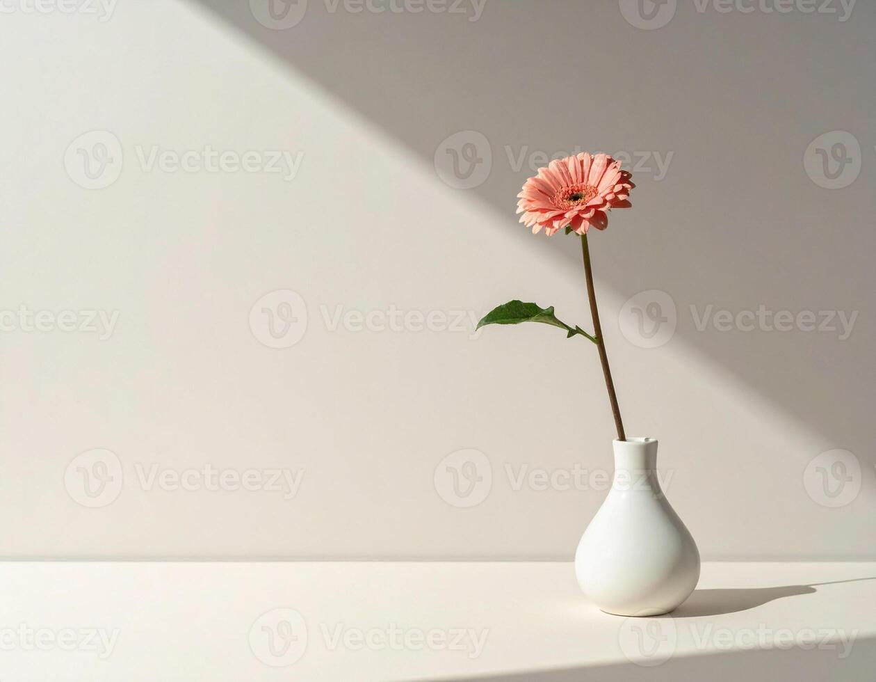 Minimalist still life image of a flower in bright pastel colors with diagonal shadow photo