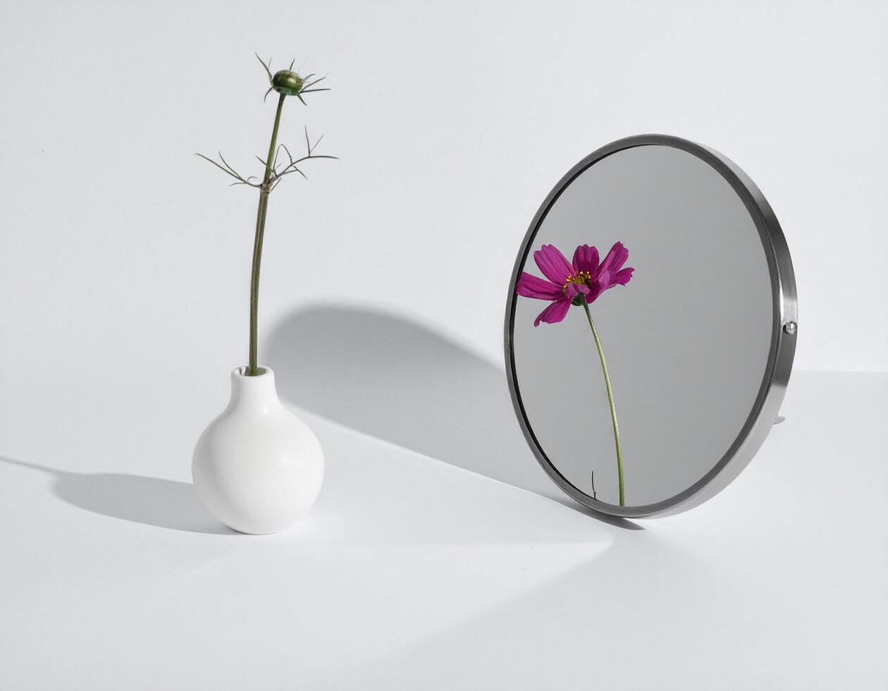 Still life image of a flower with reflection in the mirror photo