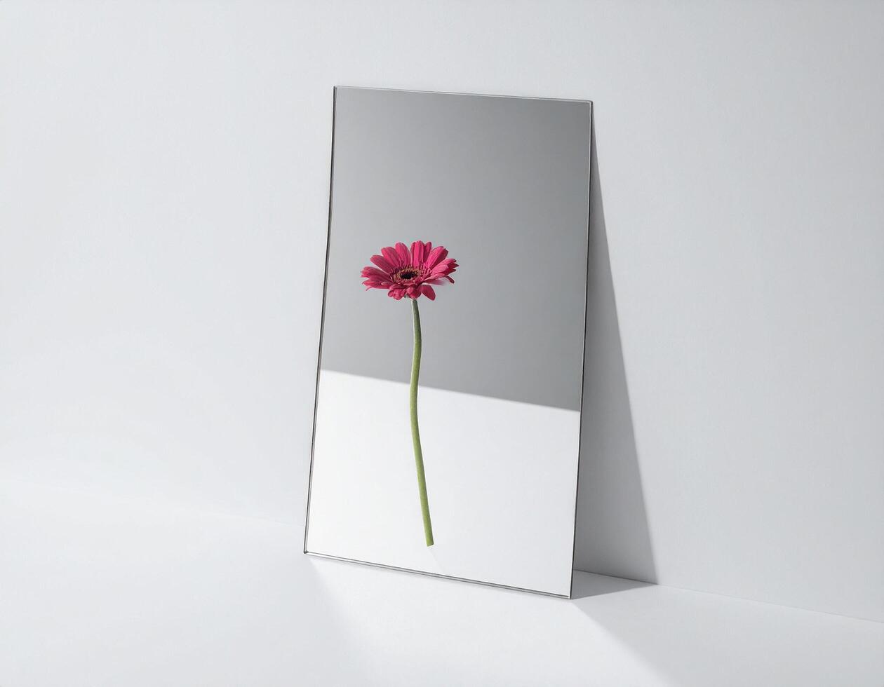Minimalist still life image of a flower with reflection in the mirror photo