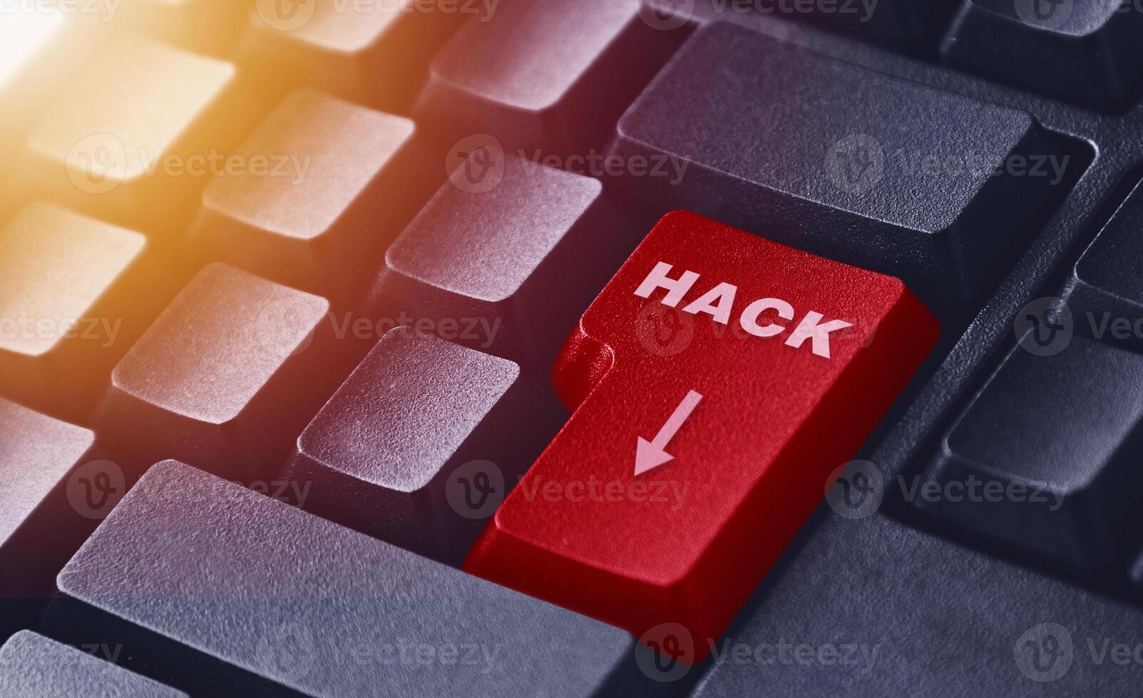 The hack button illustration on a black keyboard. Cybercrime button illustration photo