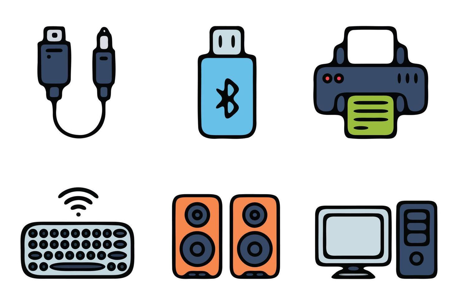 Colorful Icons of Essential Computer Peripherals vector