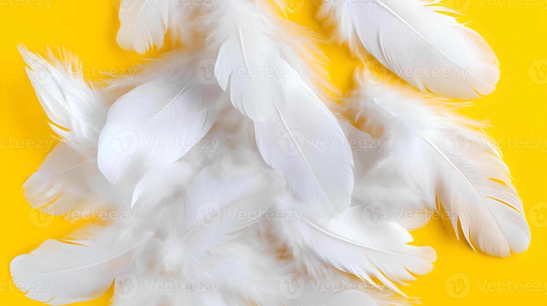 A bunch of white feathers on a yellow background photo