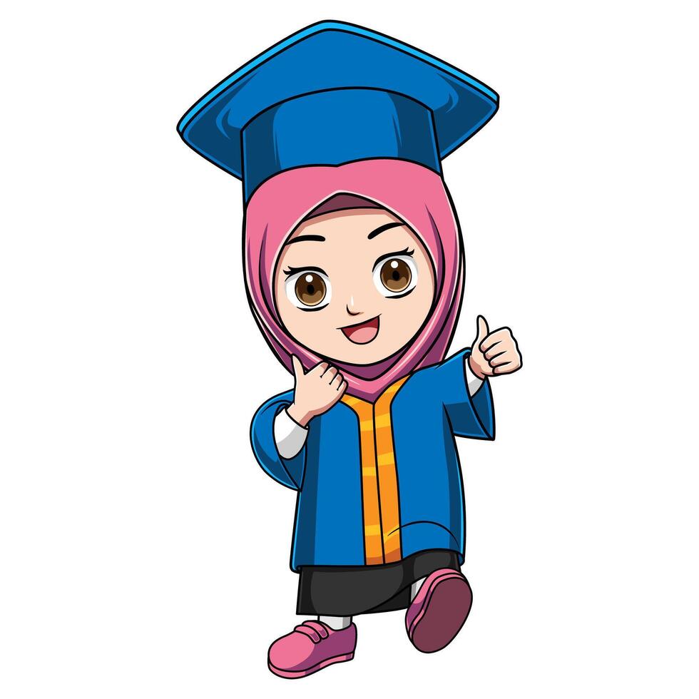 The character of a little girl who graduated from school vector