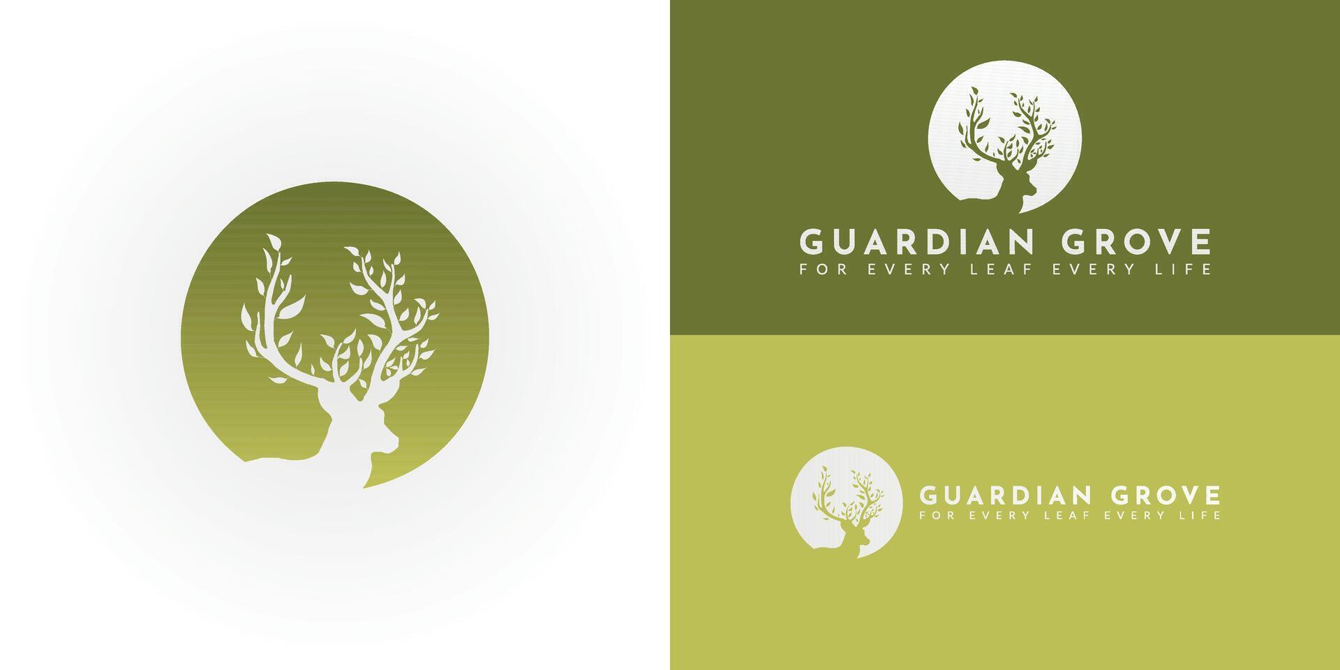 This emblem features a white silhouette of a deer's head with leaves on a green background. Designed for a wildlife conservation organization, it symbolizes the bond between wildlife and nature. vector
