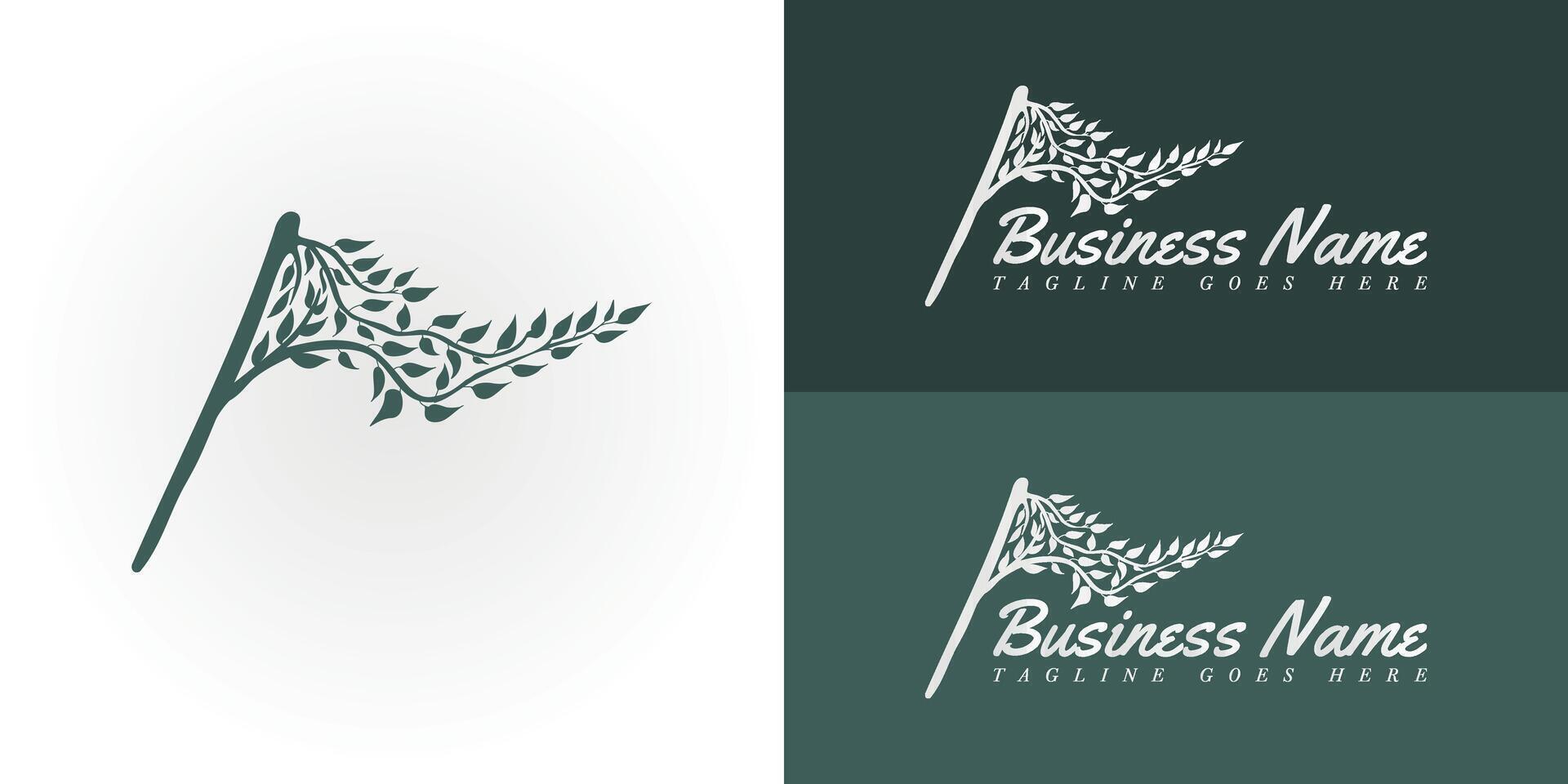The refined emblem features a stylized branch with leaves, arranged in a flag-like wave. Created for a residential landscaping service, this natural imagery signifies a connection to plant life. vector