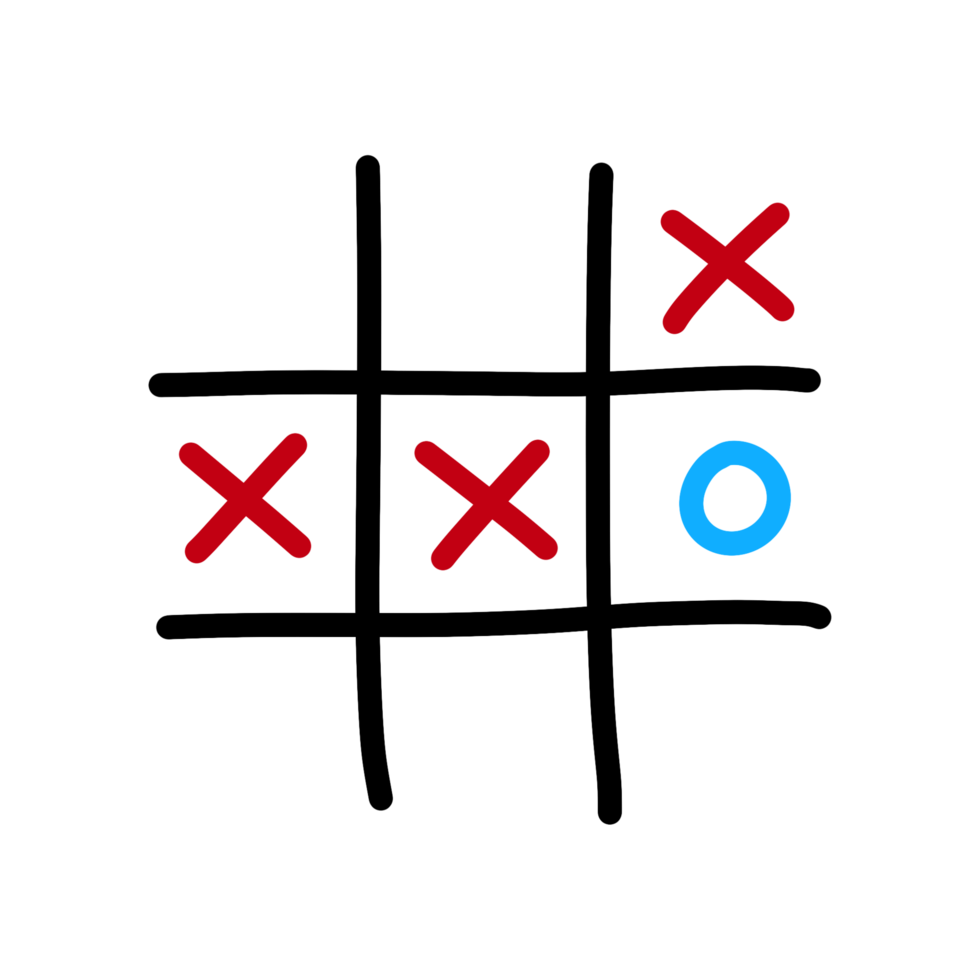Tic tac toe game doodle icon with child hand drawn design style png