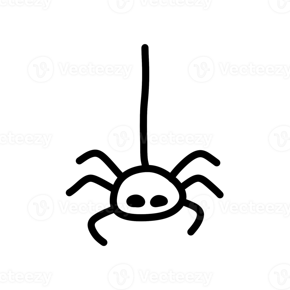 Hanging spider doodle icon with hand drawn style Helloween theme png