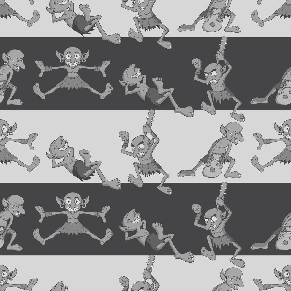 Monochrome Cartoon Goblin Seamless Pattern vector