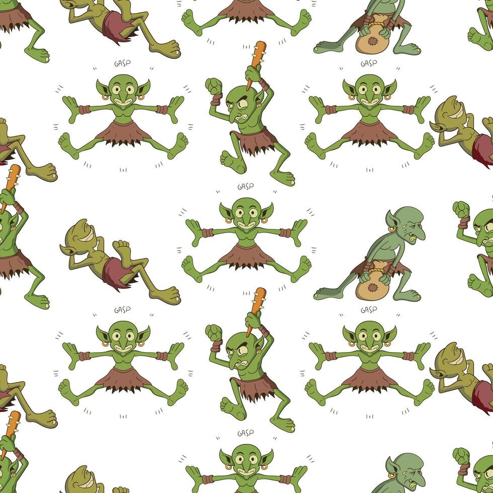 Seamless Pattern of Cartoon Fantasy Goblins vector