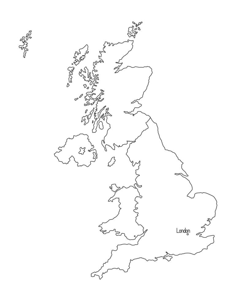 United Kingdom of Great Britain and Northern Ireland outline detailed country map, European country with isles, capital city, hand drawn image for design or education vector