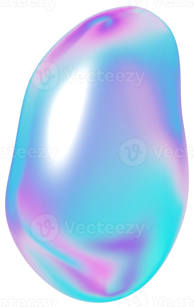 3d holographic blob shape, iridescent chrome abstract form png