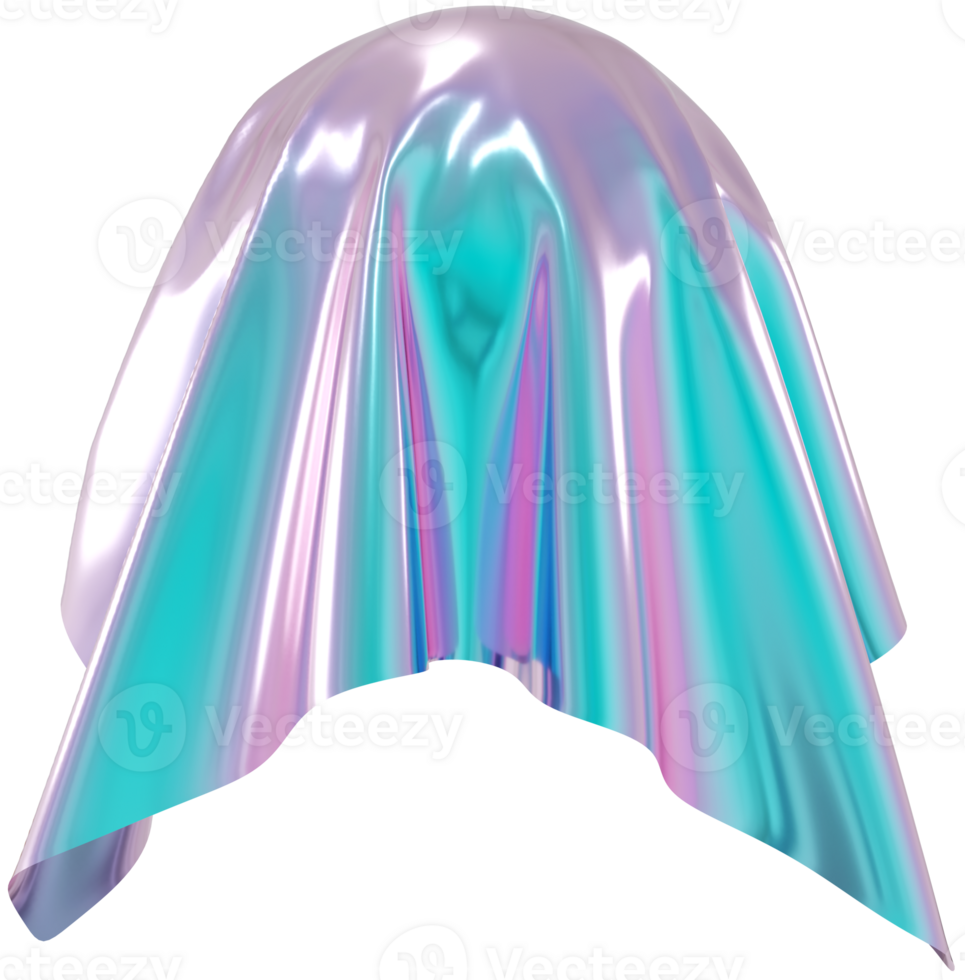 3d holographic cloth shape, iridescent chrome fluid abstract form png
