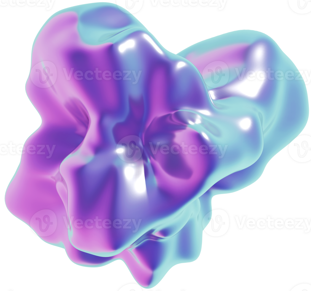 3d holographic abstract blob shape, iridescent chrome fluid form png