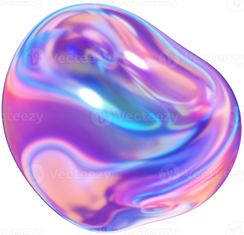 3d holographic blob shape, iridescent fluid abstract form png