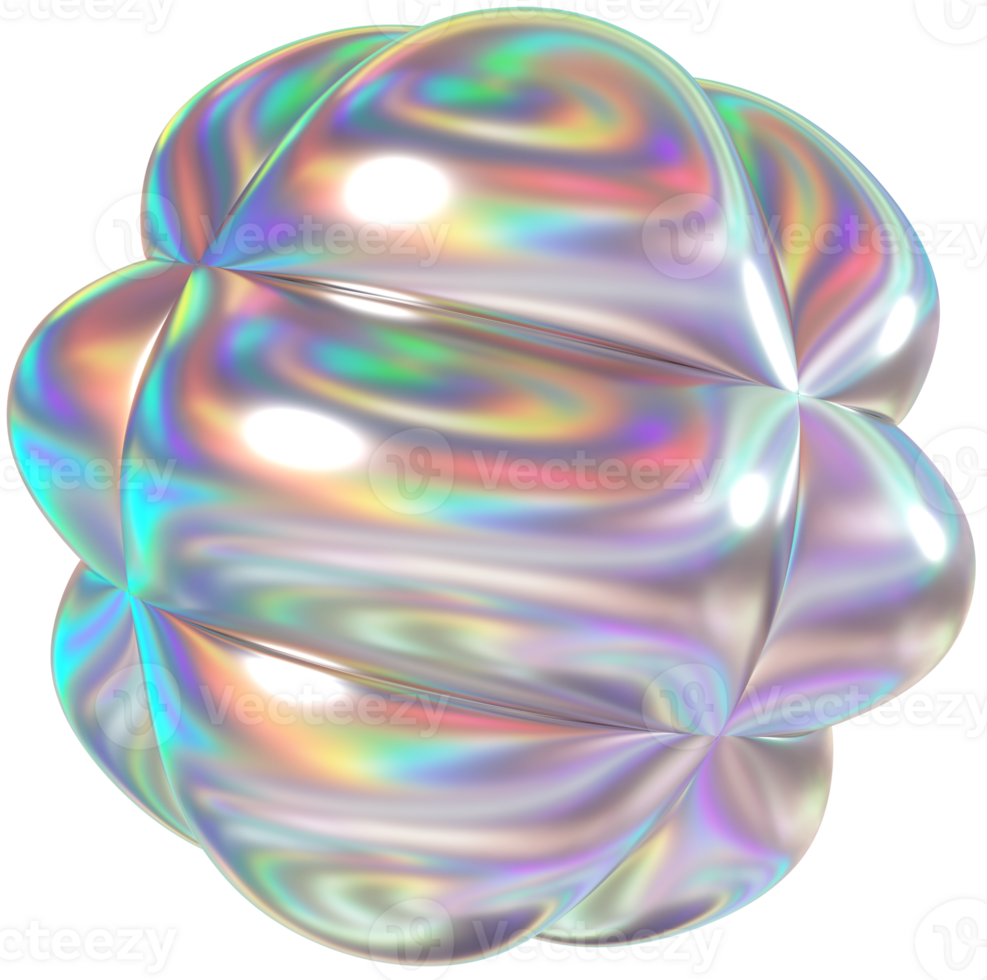 3d holo shape, iridescent chrome fluid abstract form png