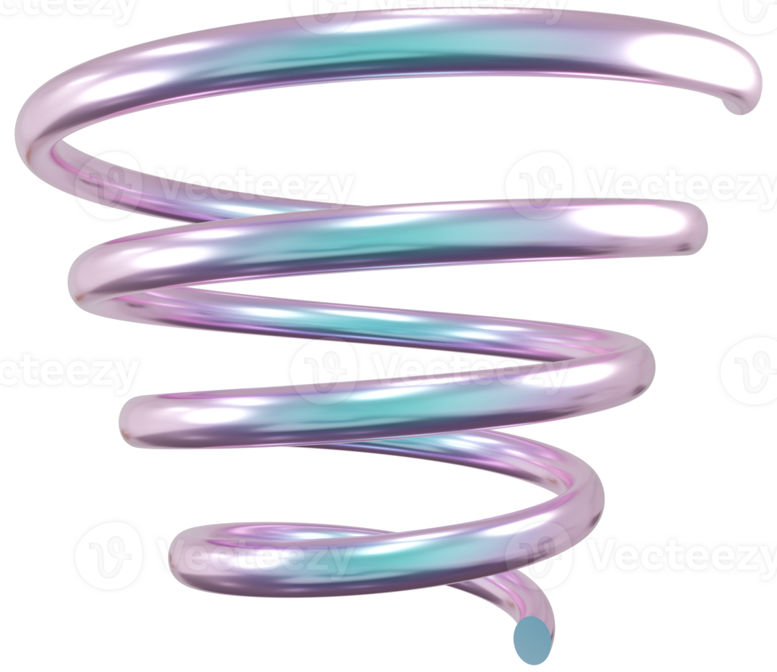 3d holographic spiral swirl shape, iridescent chrome fluid abstract form png