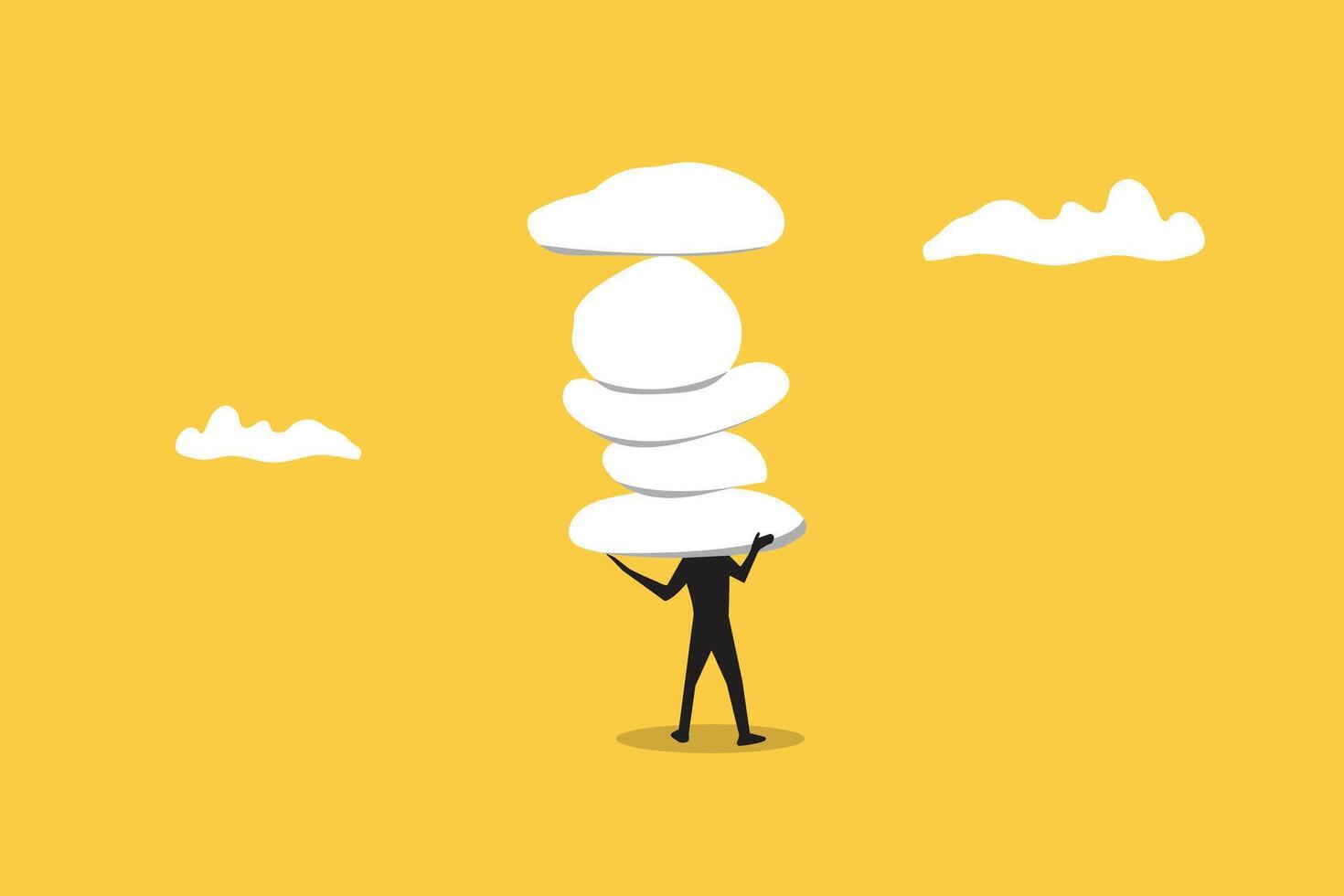 Businessman try stability heavy rock boulder. concept of Work responsibility, pressure or problem, debt burden or difficulty challenge, struggle, or overworked, effort vector