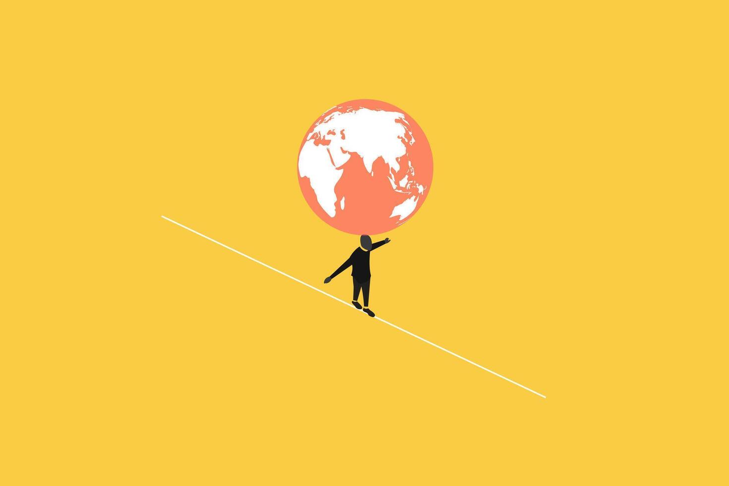 Businessman balance world globe on his head. concept of risk, conflict and war tension vector
