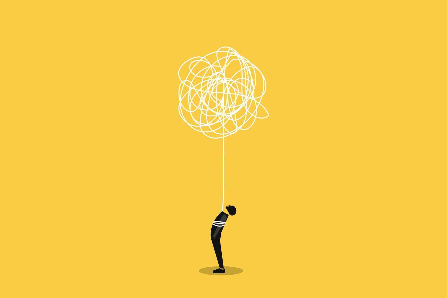 Businessman employee with anxiety busy line tie his body. concept of Stress at work, exhausted from overworked and too many problems or frustrated and paranoia office worker. vector