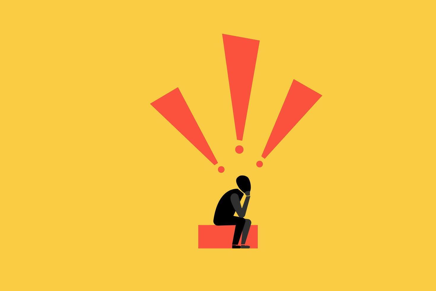 Business solution or strategy concept with businessman and exclamation mark on head. Symbol of planning, business future. Eps10 illustration vector
