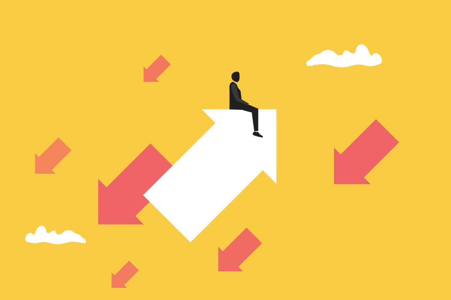 Businessman sitting on arrow. concept of bull market, positive growing up business vector