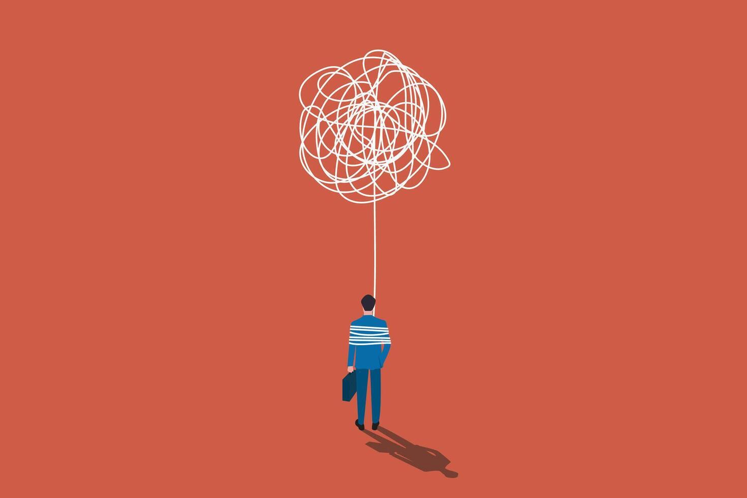 Businessman employee with anxiety busy line tie his body. concept of Stress at work, exhausted from overworked and too many problems or frustrated and paranoia office worker vector