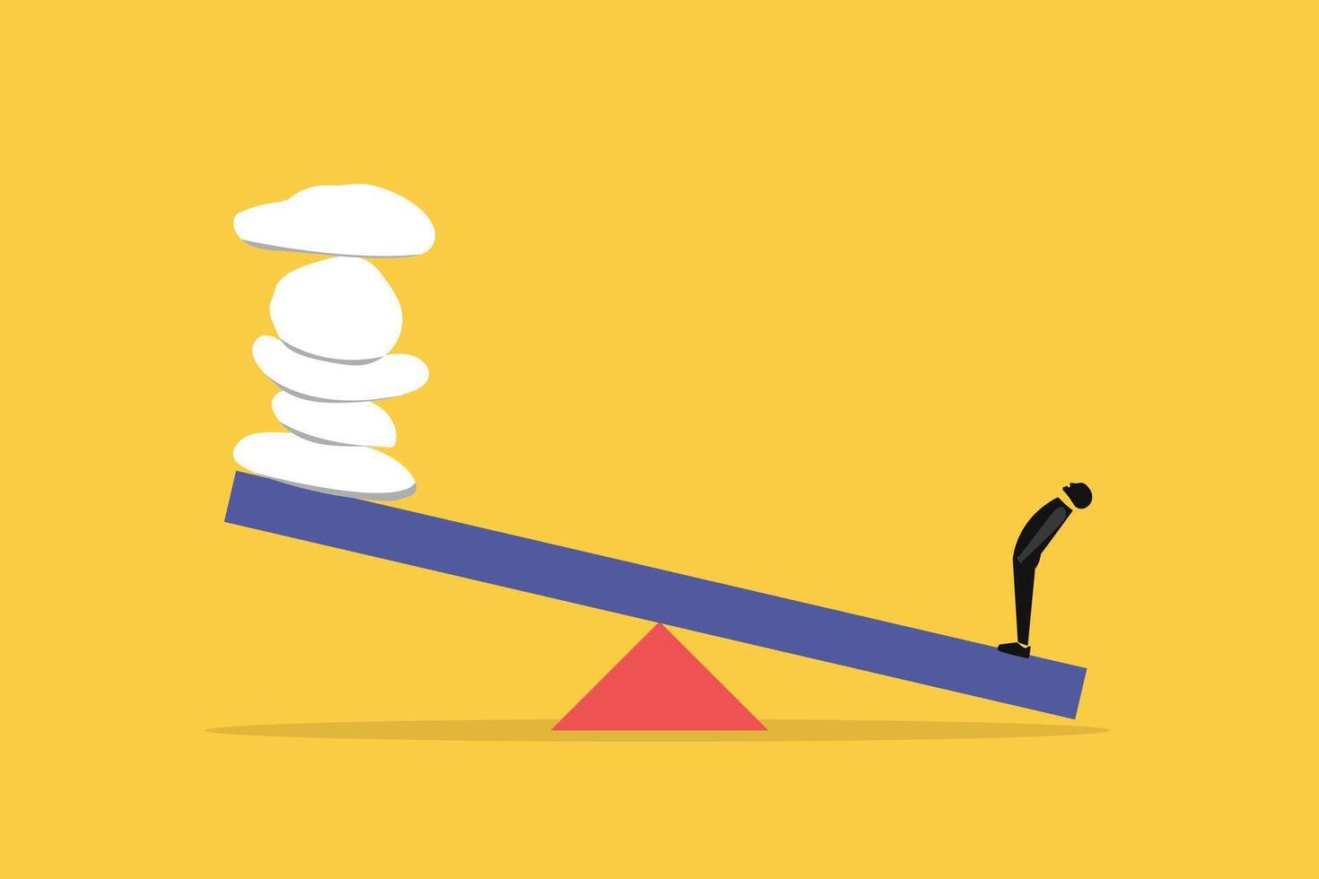 Businessman with huge stones on seesaw. Concept business balance,opportunity and success vector