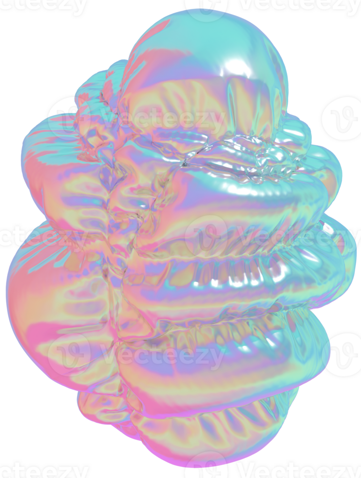 3d holographic inflatable shape, iridescent chrome fluid abstract form png
