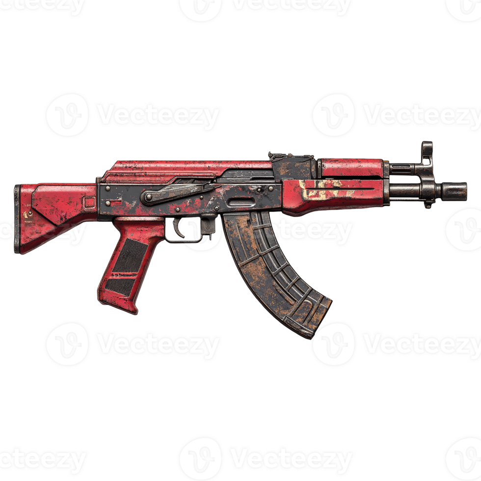 Red and black rifle weapon with a magazine on transparent background png