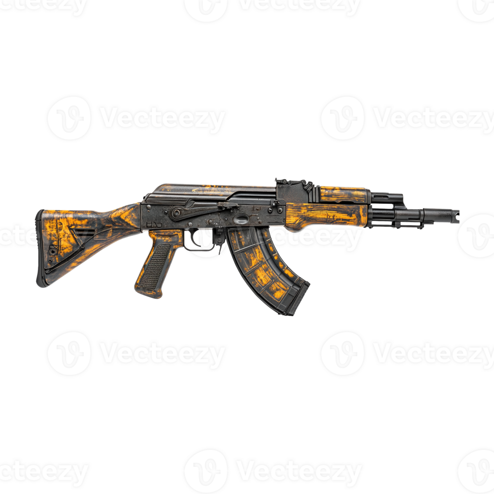 Full military firearm displays detailed orange pattern on transparent background completely isolated png