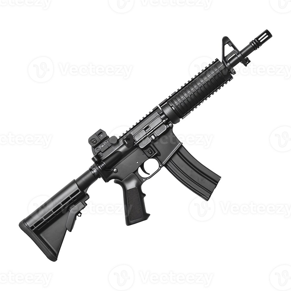 Semiautomatic firearm with a magazine is presented here in detailed view on transparent background png