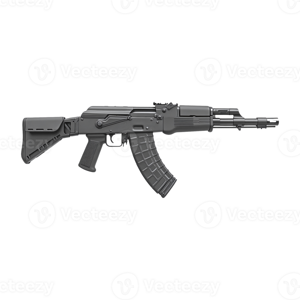 Close up of a modern assault rifle isolated on transparent background png