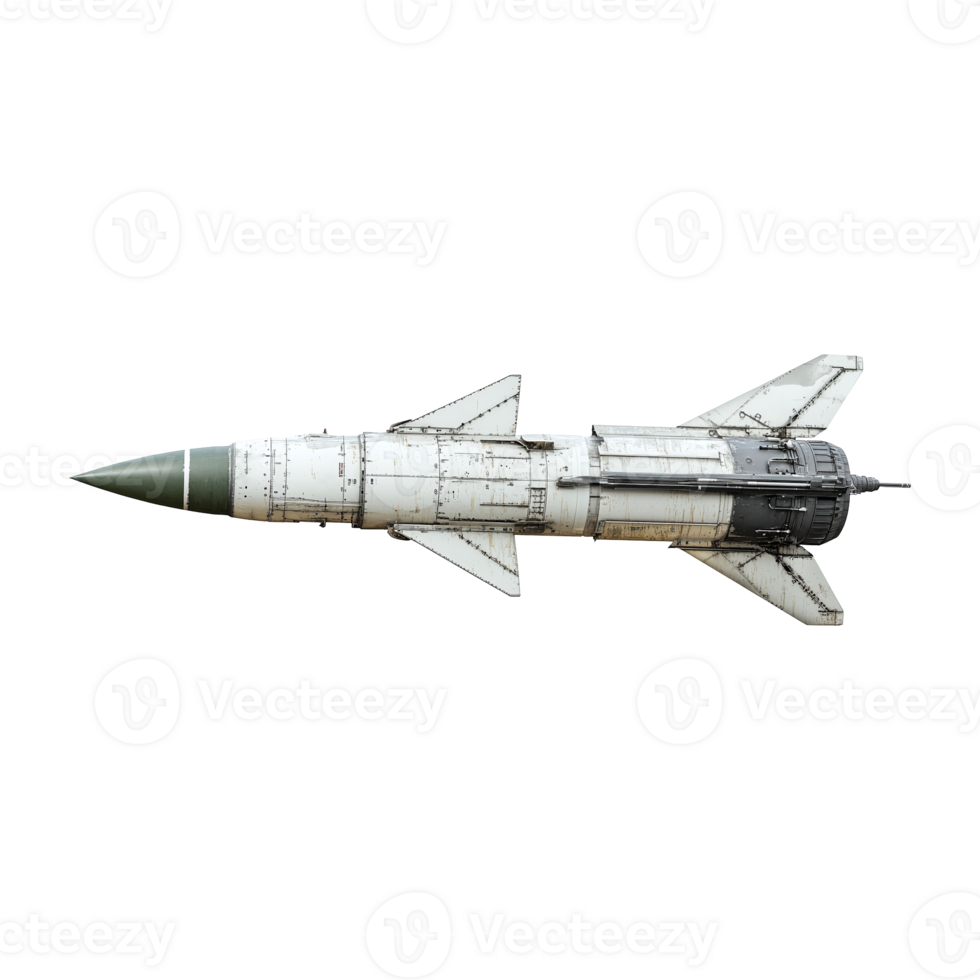 Missile with fins ready for launch isolated on transparent background now stands png