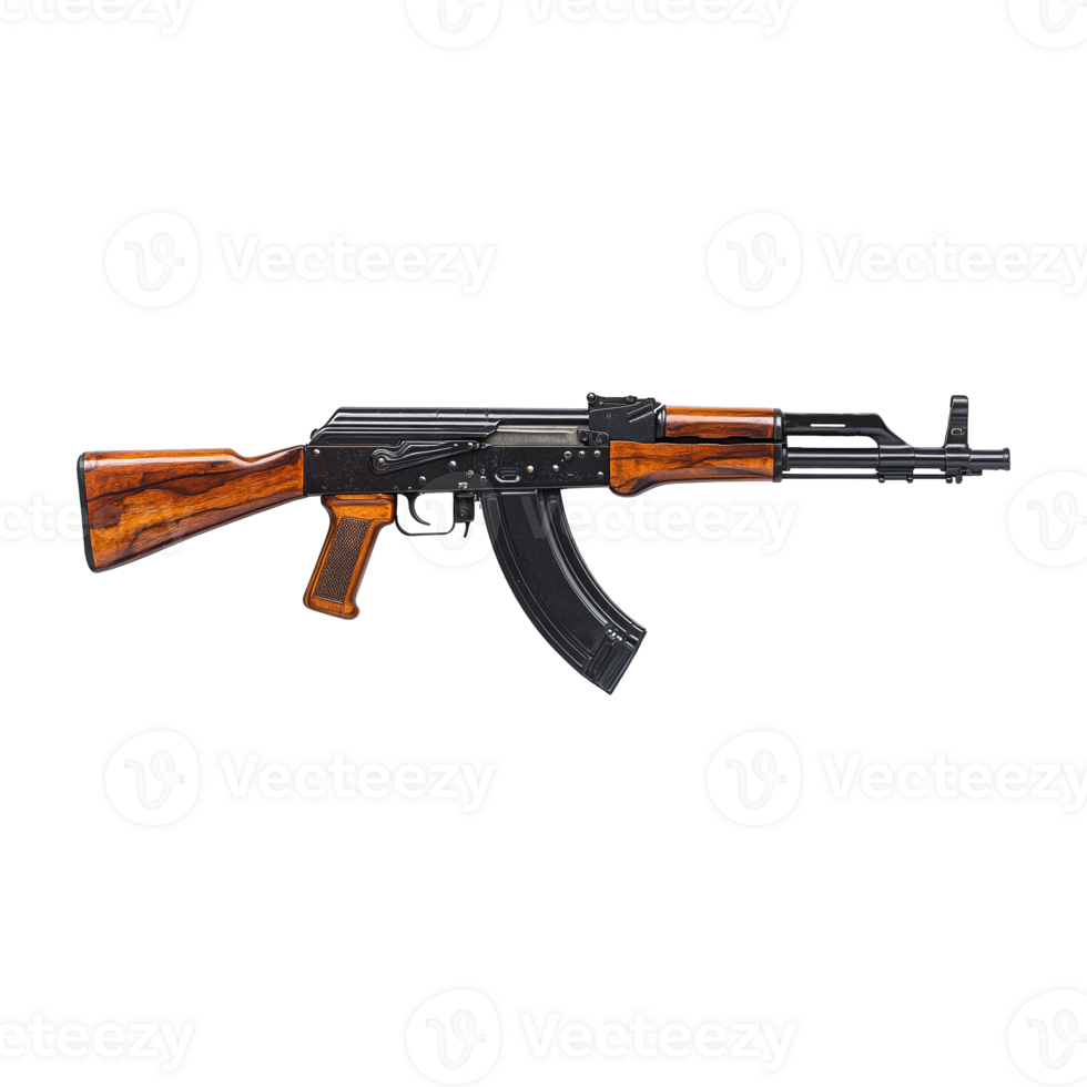 Rifle with wooden stock and magazine showcased elegantly on transparent background png