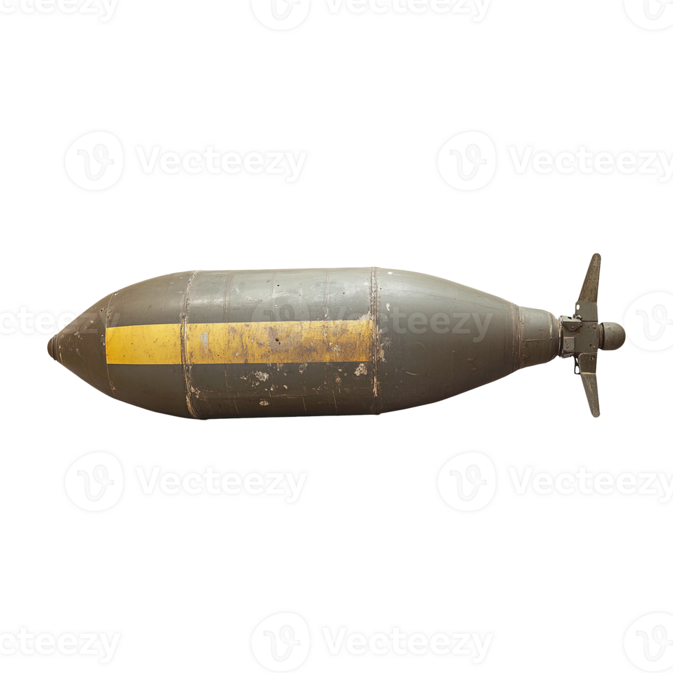 Olive drab bomb features a weathered yellow stripe on transparent background png