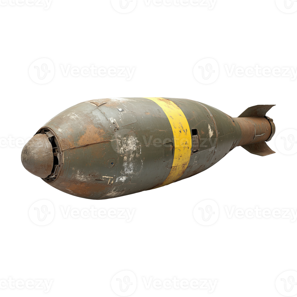 Rusty army olive missile has a single yellow stripe on transparent background png