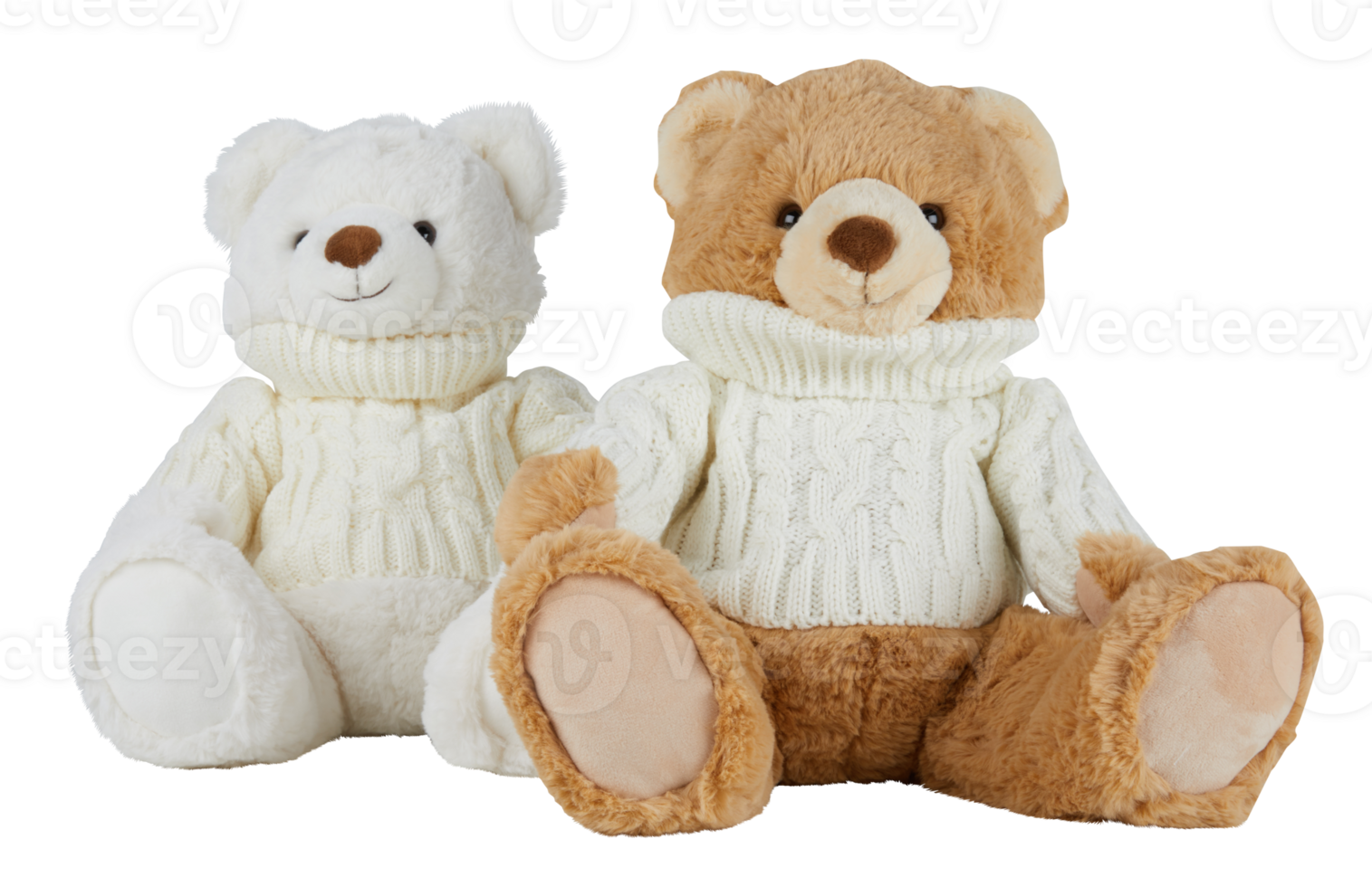 pair of teddy bears wearing long-sleeved silk sweaters cut out isolated transparent background png