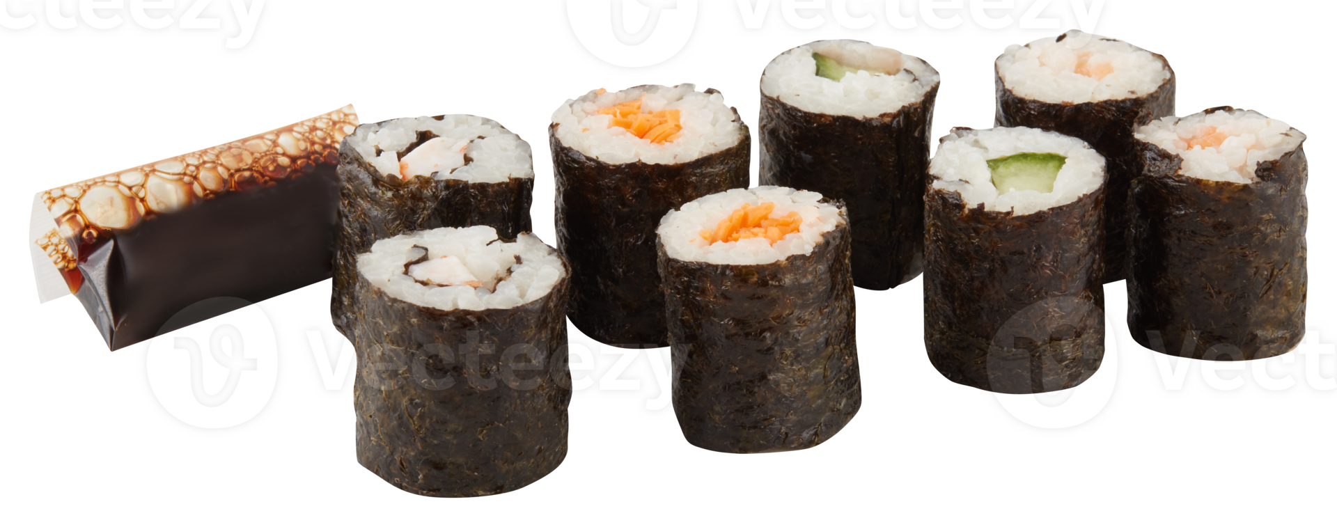 Sushi rice balls wrapped in seaweed cut out isolated transparent background png