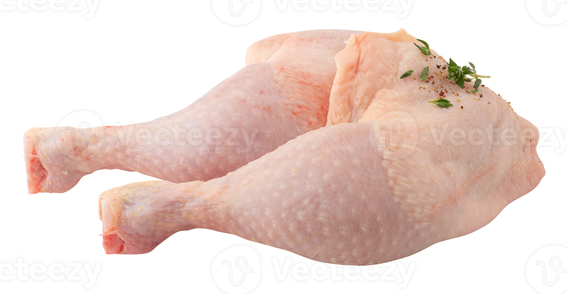 Fresh chicken legs with chili flakes cut out isolated transparent background png