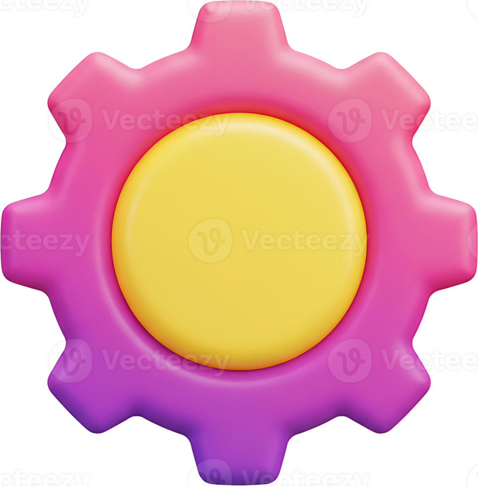 A 3D-rendered gear with a pink and yellow gradient. png