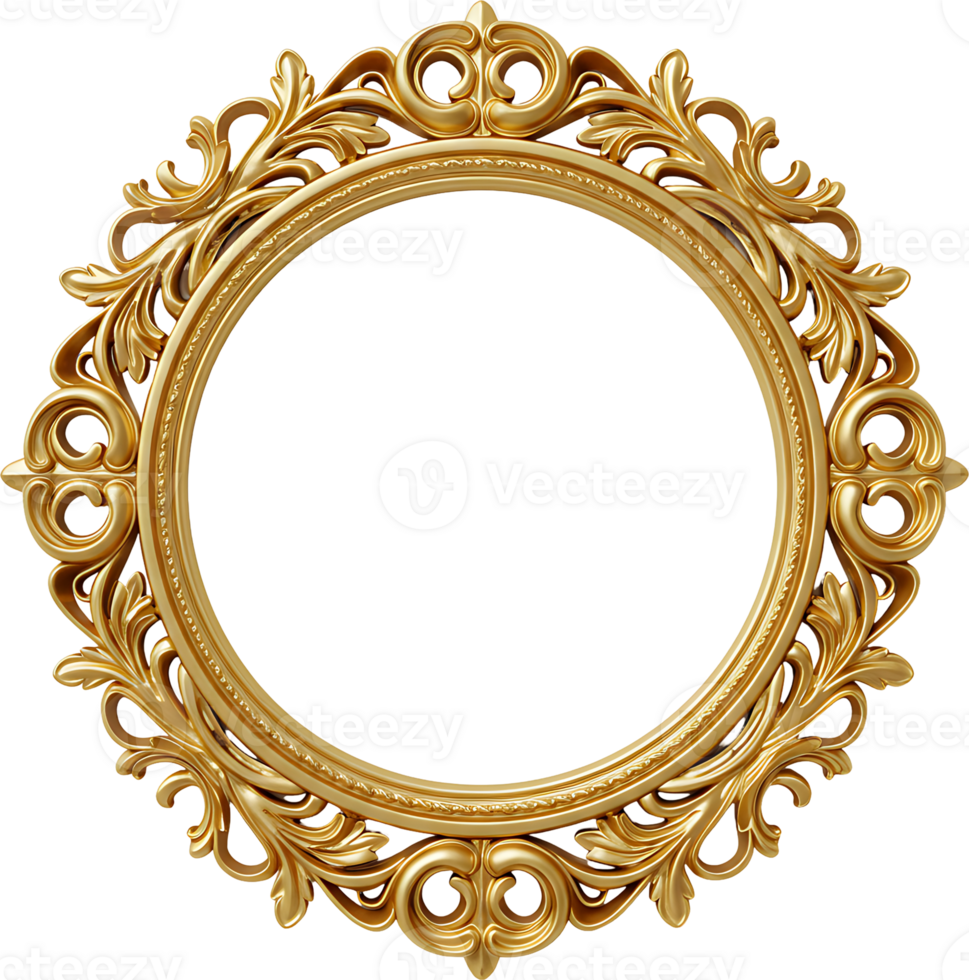 An ornate gold circular frame with elaborate detailing. png