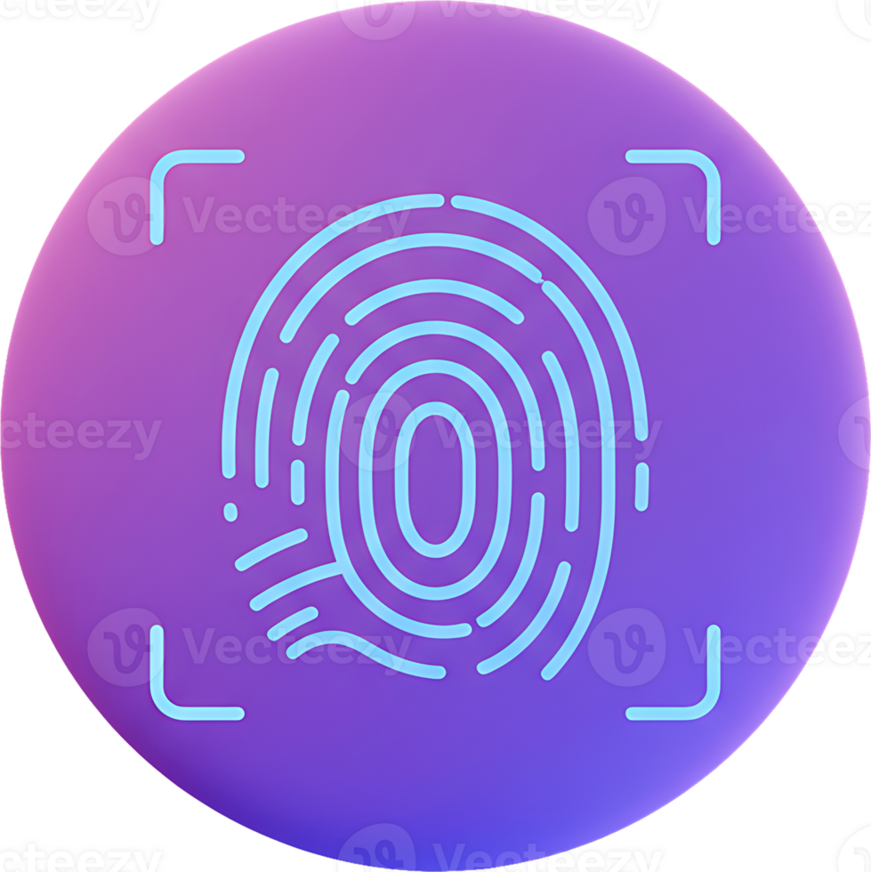 A stylized fingerprint is shown within a circular frame on a gradient background. png