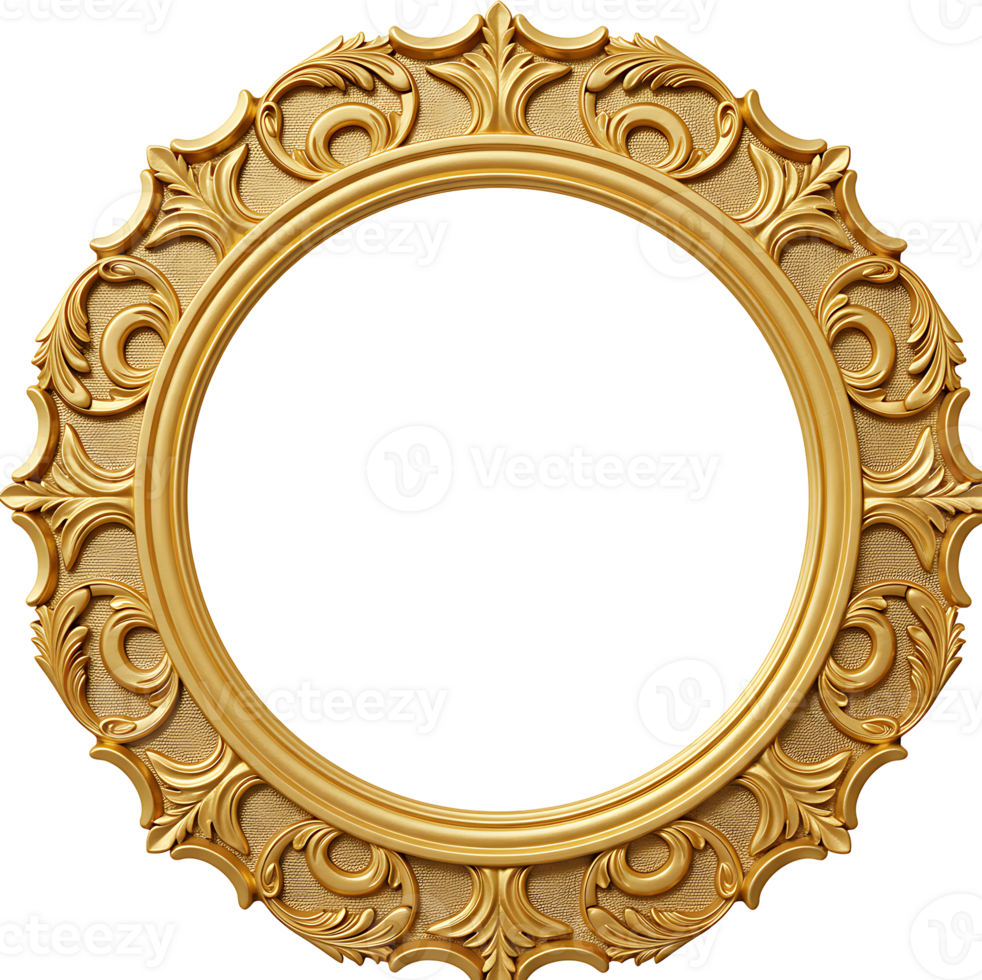 A gold ornate circular frame with a transparent center. png