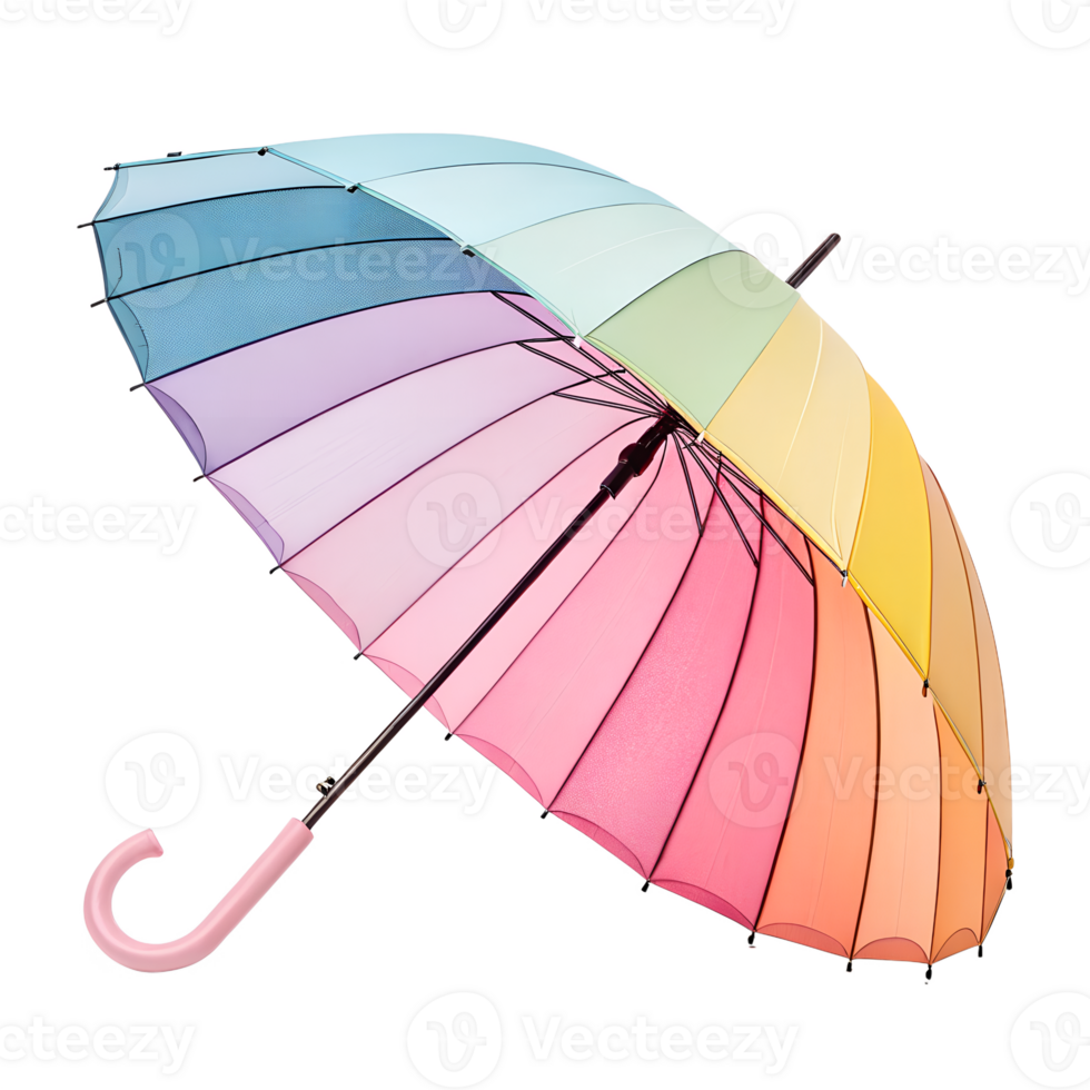 an open umbrella with a rainbow colored stripe png