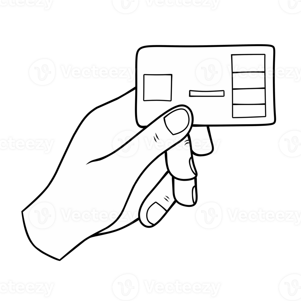 Line illustration hand hold credit card png
