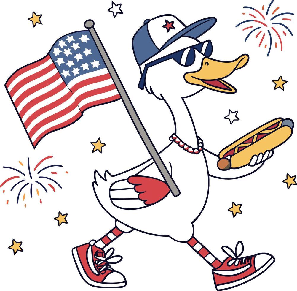 Patriotic Duck Celebrating the 4th of July vector